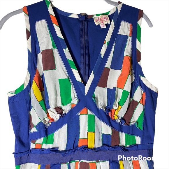 Plenty Tracy Reese Applique Frock Tiles Silk Dress With Pockets Blue White Sz 8 - Picture 5 of 11